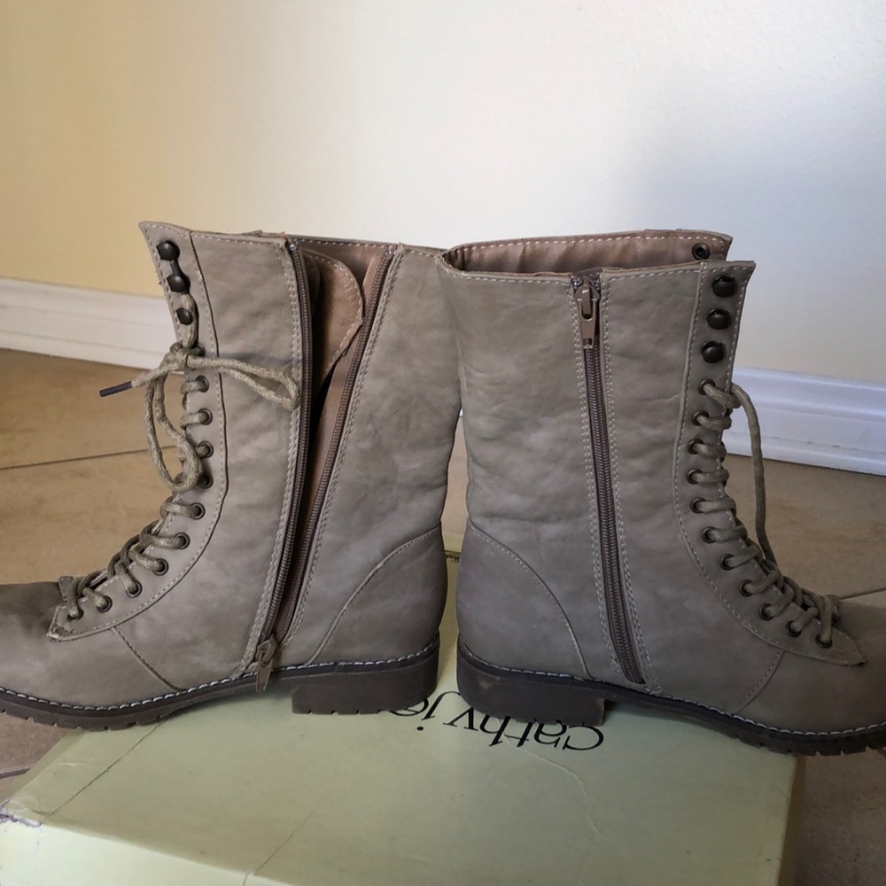 Beige Combat Boots - Picture 5 of 6